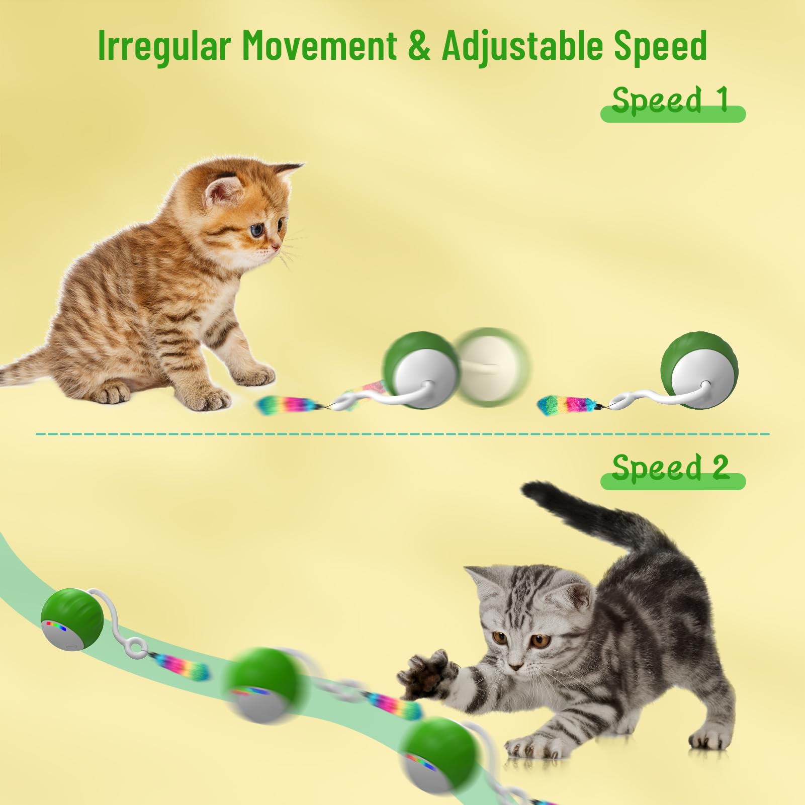 Wakhjakt Interactive Cat Toys For Indoor Cats, Diy 5 In 1 Automatic Moving Cat Ball Toys/Puppies Toys With Led Rainbow Lights, S
